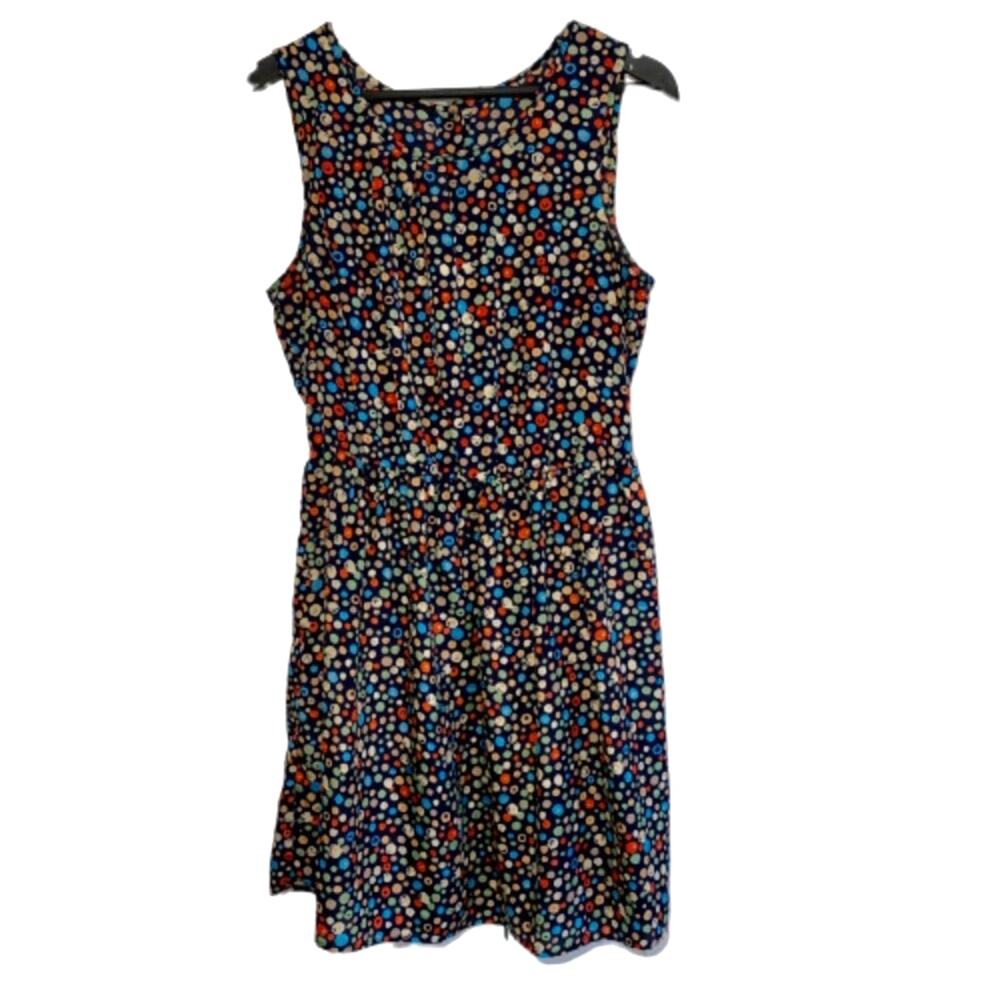 Alfred Paquette Dress Sleeveless Navy Multicolored Polka Dot Mini Dress Medium